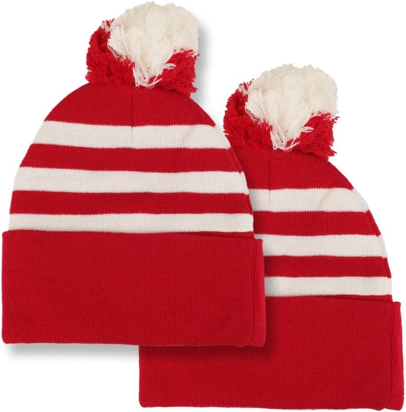 Armycrew Red White Striped Pom Pom Cuff Beanie Hat - Image 2